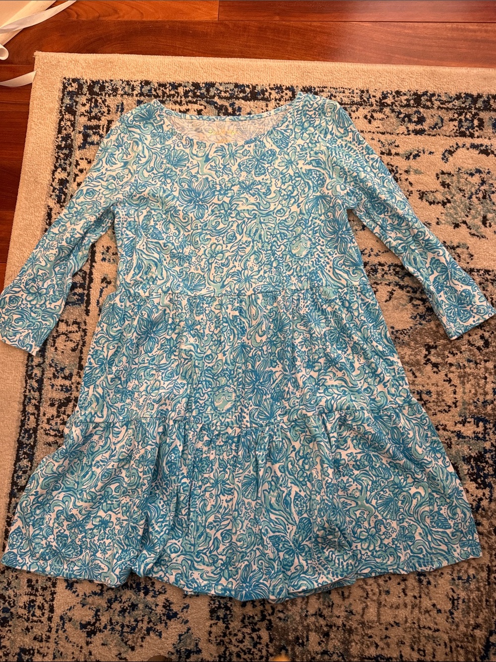 Lilly Pulitzer Aqua Floral Tiered Kids Dress